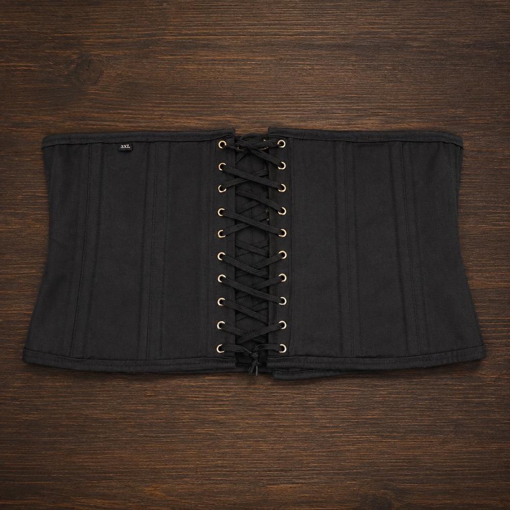 Corsets Island 3X Plus Black Steel Boned Underbust Corset Waist Cincher Gothic